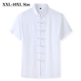 Plus Size 7XL 8XL 10XL Summer Tang Suit Men's Short Sleeve Shirt Chinese Traditional 4 Colors Loose Casual Male Kung Fu Shirts 210305