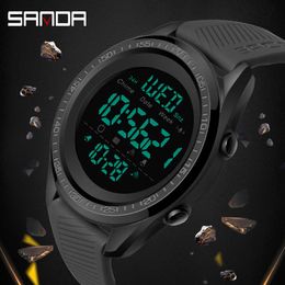 SANDA Digital Mens Watches Fashion LED Backlit Alarm Clock Men Multifunction Wristwatch Chrono Count Down For Mens reloj hombre G1022