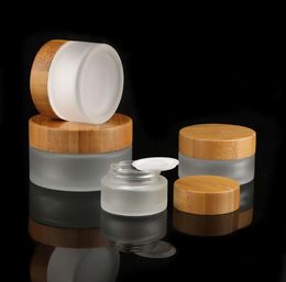 Environmental Empty Frosted Glass Candle Jars with Wooden Lid 5g 15g 30g 50g Airtight Glass Cream Jar Bamboo Lid Wholesale SN5204