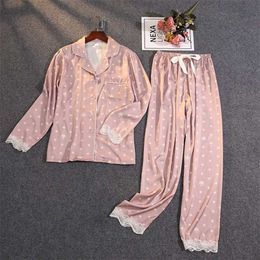 Lisacmvpnel Women's Summer Two-piece Suit Pajamas Ice Silk Satin Thin Outwear Print Lace Pyjamas 211112