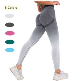 New Gradient Colour Sexy Woman Sports Yoga Fitness Leggings Tights Workout High Waist Hip Lift Ladies Long Running Jogger Pants H1221