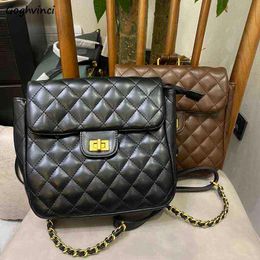 Backpacks women solid plaid PU leather elegant ladies shopper womens chain multi-function korean style all-match elegant fashion Y1105