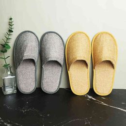 Disposable Slippers Hotel Close Toe Slides Non-slip Travel Indoor Guest Slipper Light Portable linen Fabric Flat Breathable Shoe W220218