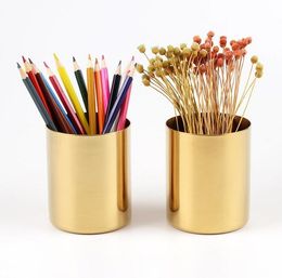 400ml Nordic style brass gold vase Stainless Steel Cylinder Pen Holder for Desk Organisers and Stand Multi Use Pencil Pot Holder LLA8932