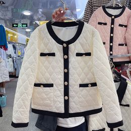 Winter Fashion design women's color block diamond plaid shape cotton-padded down coat parka jacket