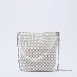 ZA Pearl Beaded Bag White Fairy Portable Messenger s with Chain Female Purses and Handbags Cross Body Woman 220224