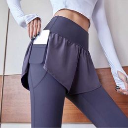 F.DYRAA Women High Waiste Yoga Pants fake two pieces Seamless Leggings High Elastic for Fitness Running Exercise Tights Leggins 210929