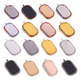 DIY Rhinestone Bezel Trays Rectangle Cameo Cabochon Setting Blank Charm with Clear Glass Cabochons for Necklace Jewellery