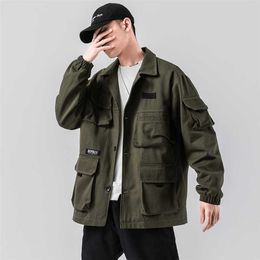 Brand Spring Men Casual Jacket Coat Men's Washed Pure Cotton Brand-Clothing Army green Bomber Jackets Male Cargo Coats 211103