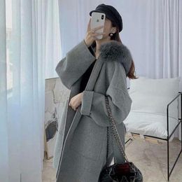 Frauenwolle Mischungen 2021 Herbst und Winter doppelseitig Cashmere Coat Tweed Long Clothing Hersteller Großhandel