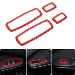 Red Window Lift Switch Panel Cover Trims Bezels 4PCS ABS for Dodge Charger 2011+ Auto Interior Accessories
