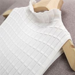 Half turtleneck Ice silk plaid knitted tank top women summer slim thin sleeveless tops black white 210308