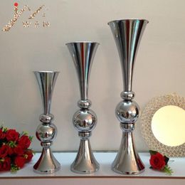 Vases Silver / Gold Flower Trompette Forme Brief Mariage Table de mariée Evénement Road Vase 3 Taille 10 PCS / Lot