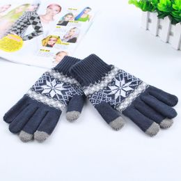 Fingerless Gloves M MISM Women Winter Autumn Unisex Knitted Snow Flower Warm Full Fingers Screen Sense For Christmas Gifts