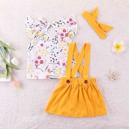 Baby Girl Clothes Set Headband Toddler Overalls Shorts Summer Kids Clothing Infant Outfits Pant+Top 210528