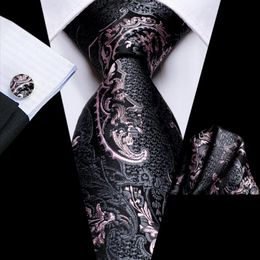 Bug bindet Schwarz Rosa Floral Seide Hochzeit Krawatte für Männer Handy Manschettenknopf Krawatte Set Mode Design Business Party Drop Hi-Tie