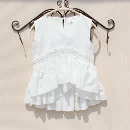 Baby Girl White Shirt Cotton Solid Sleeveless Blouses for Teenage School Girl Rufflle Summer White Blouse Girl Children Clothing 210306