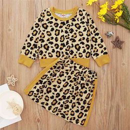 Winter Children Sets Casual Long Sleeve O Neck Yellow T-shirt Leapord Shorts Cute 2Pcs Girls Clothes 1-5T 210629