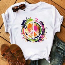 Maycaur Peace Love T Shirt Summer Women Short Sleeve Leisure Top Tee Casual Ladies Female T Shirts Plus Size Woman Clothing X0527