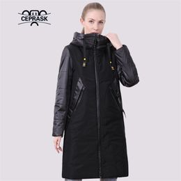 D`OCERO Spring Autumn Womens Jacket Casual Fashion European Coat X-Long Quilted Parka Hooded Warm Thin Clothing 211008
