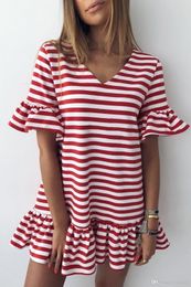 2021 Women Stripe Dresses V-neck Joint New Style Fashionable Summer Holiday Dress Simple And Casual Type Skirt