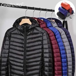 Men's Winter Light Packable Down Jacket Men Autumn Fashion Slim Hooded Jacket Coat Plus Size Casual Brand Down Jackets 211129