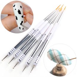 tools drawing Canada - Nail Brushes 5pcs Dual End Art Dotting Pen Set French Stripe Liner Flower Brush Drawing Painting Carving Manicure Tools TRR25-1