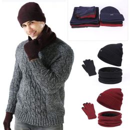 Berets Touch Screen Gloves Neck Warmer Women And Men Winter Warm Beanie Cap Hat Scarf Set Fleece