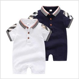Clothes Retail Baby Summer Short Sleeve Rompers Toddler Cotton Jumpsuits Infant Turn-down Collar Onesies Newborn 0-24Months