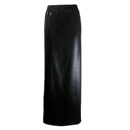 Plus Size Skinny Ankle Length Skirt Women Holographic Slim Fit Maxi Skirt Laser Fabric Performance Faux Leather Long Bottoms 210309