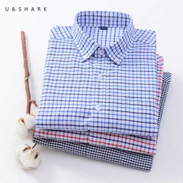 U&SHARK Business Plaid Shirts for Men Long Sleeve Formal Shirts Mens Dress Chequered Shirts Office Work Wear Plus Size Cotton 210603