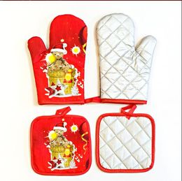 50sets Christmas Prints Canvas Bakeware Oven Mitts for Kitchen Cooking Baking