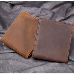 Wallets Handmade Vintage Wallet Genuine Leather Men's Purse High Quality Crazy Horse Large Capacity Cowhide Money BagWallets