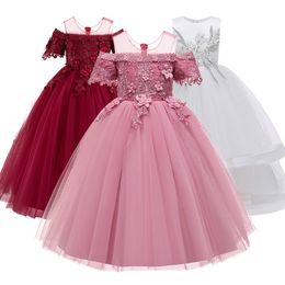 4-14Y Lace Teenagers Kids Girls Wedding Long Dress elegant Princess Party Pageant Christmas Formal Sleeveless Dress Clothes 210303