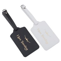 10pcs Luggage Tags Travel Accessories Personal Style I love Travelling Gilding Printing Pu Suitcase ID Addres Holder
