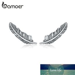 bamoer Authentic 925 Sterling Silver Retro Feather Stud Earrings for Women Real Silver Ear Studs Fine Jewellery Brincos SCE865 Factory price expert design Quality