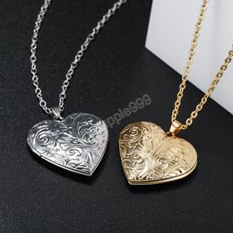Gold Silver Heart Shape Stainess Steel Heart Photo Locket Necklaces Pendant Chain Jewelry Party Beauty Girls Jewelry