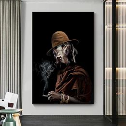 Funny Art Retro Dog In A Hat Smoking Canvas Painting Poster Print Cuadros Wall Art for Living Room Home Decor