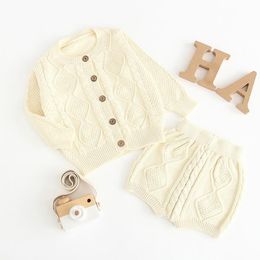 Baby Outfits Infant Girl Knitted Single Breasted Cardigan Suit 2pcs Sets Newborn Boy Warm Outerwear Boutique Baby Clothing AT4934