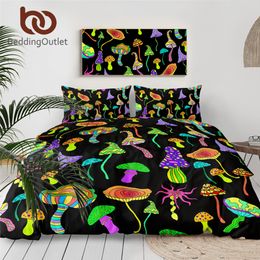 BeddingOutlet Psychedelic Mushroom Duvet Cover With Pillowcase Rainbow Colorful Bedding Set Fantastic Abstract Art Teen Bedlinen 210309
