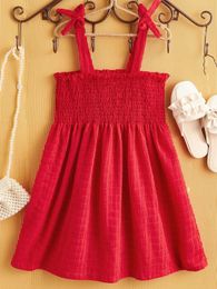 Girls Tie Shoulder Shirred Frill Trim Cami Dress SHE01