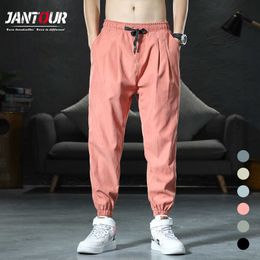 Jantour Brand Casual Harem Pants Men Jogger Pants Men's Loose Trousers Male 2021 Summer Thin Clothe Tie Feet Trousers Male X0723