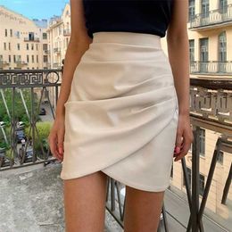 Pu leather matte black pencil skirt Women high waist A-line short skirt White autumn winter bottom skirt 211120