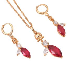 Rose Zircon crystal charming Gift gold Tone Rose Zircon Crystal Jewelry Sets Earrings Necklace Fashion Jewelry