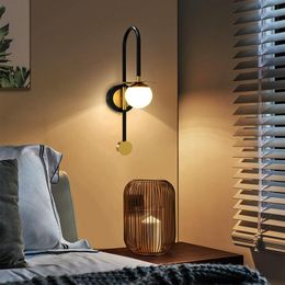 Wall Lamps Black Plus Gold Copper Lamp Nordic Style Bedside Sconce 15W Creative LED Light Dim For TV Background Aisle El Lighting