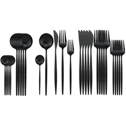 30Pcs Black Dinnerware 304 Stainless Steel Dessert Fork Mirror Cutlery Tableware Flatware Set Home Accessories 201019