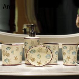 Bath Accessory Set Creative Ocean Bathroom Decoration Accessories Ceramic Nordic Modern Painted Household Five Piece Shower
