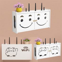 Wireless Wifi Router Storage box PVC panel Shelf Wall Hanging Plug Bracket Cable Storage Organizer Home Decor fire retardant 210315