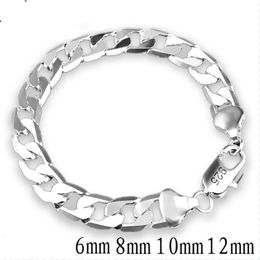 Charm Bracelets 925 Silver Bracelet Sideways 6MM8MM10MM Men&Women Jewellery