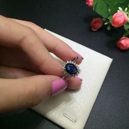 Silver Jewelry 925 Princess Rings for Women Blue Sapphire Stone Party Engagement Bijoux Bridal Wedding Ring